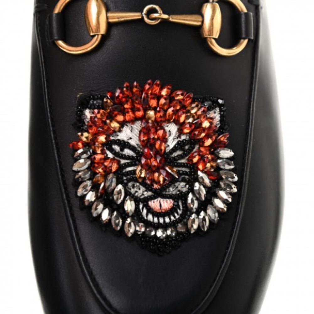 GUCCI Calfskin Crystal Tiger Embroidered Princetown Slippers - Picture 10 of 10